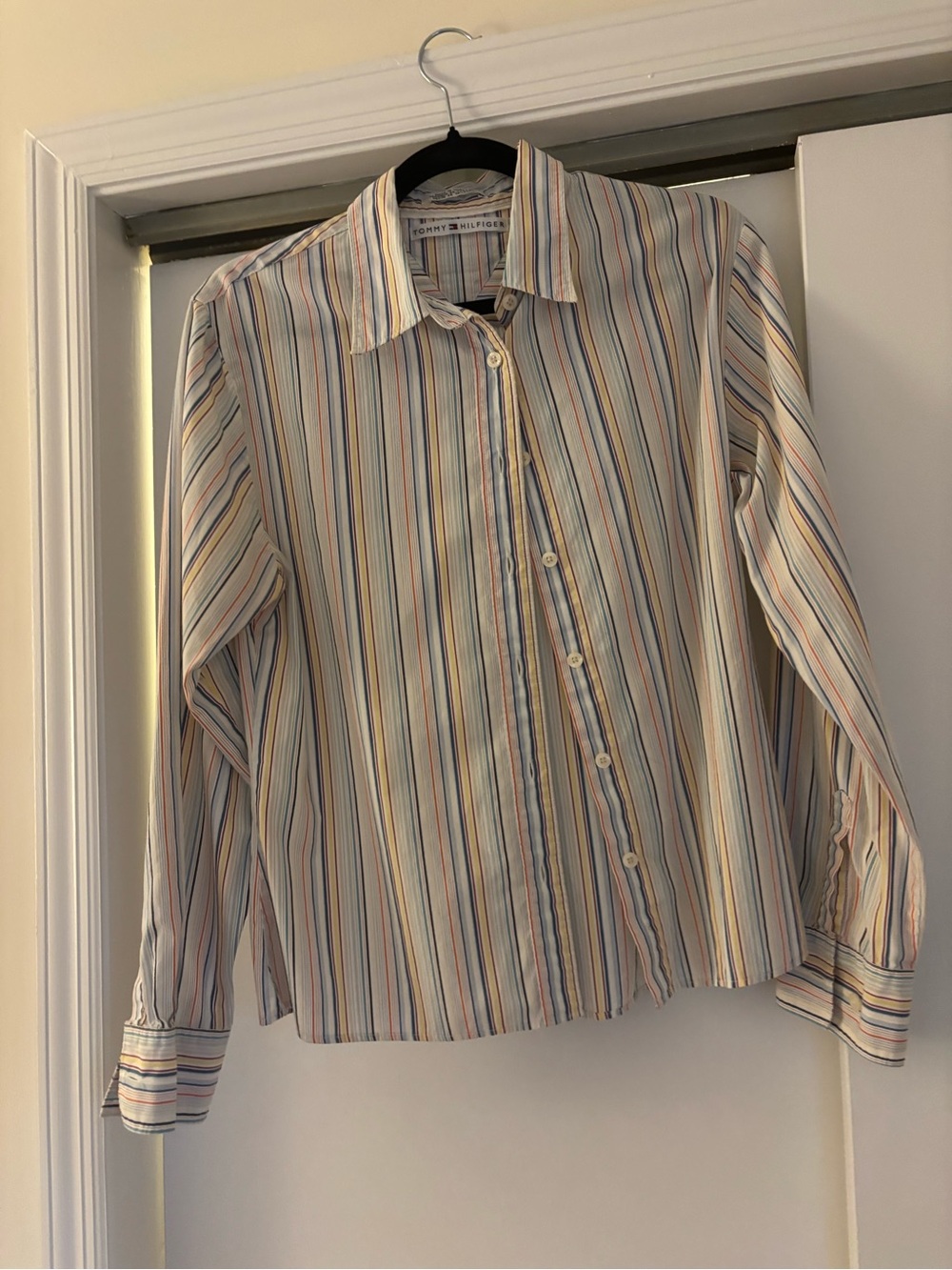 Tommy Hilfiger Women’s Multistripe Button-Down Shirt - Blue/White/Red/Tan